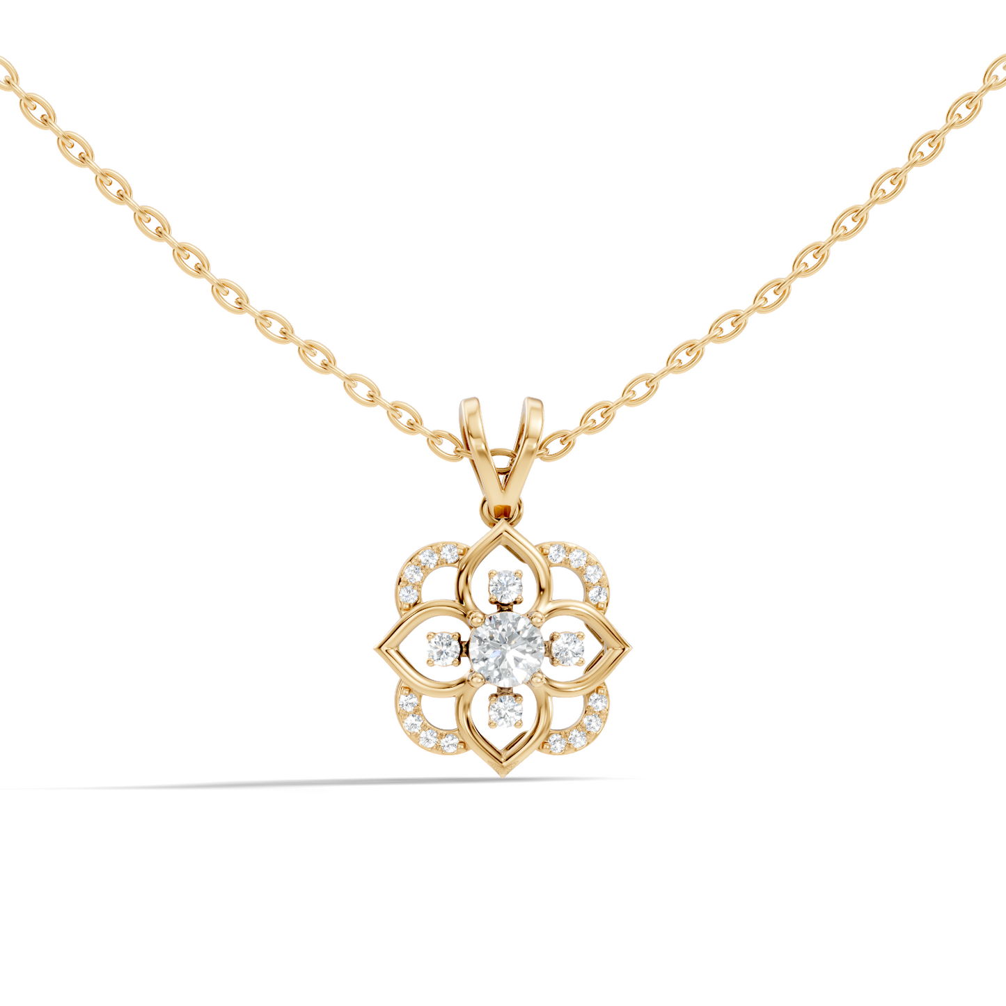 Round Diamond Necklace pendant In 18K Solid Gold Perfect Gift For Anniversary