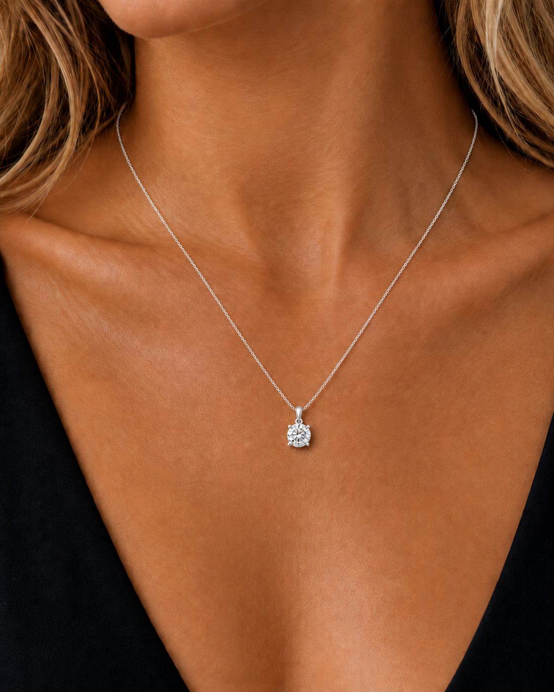 Round Double Prong Set lab-Grown Diamond Solitaire Pendant - HIGHCARAT DIAMONDS