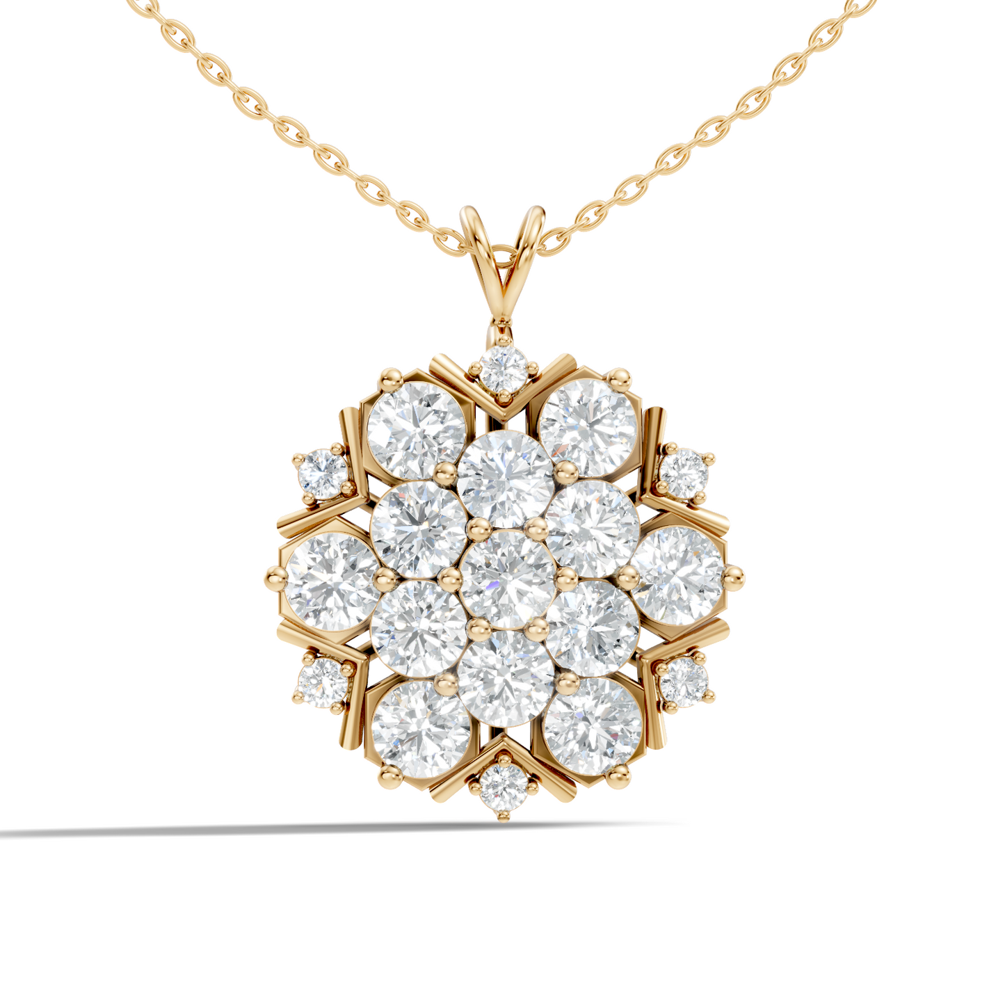 Classic 6.89 Ct Floral Cluster Lab-Grown Diamond Pendant 14k Gold Timeless Jewelry - HIGHCARAT DIAMONDS