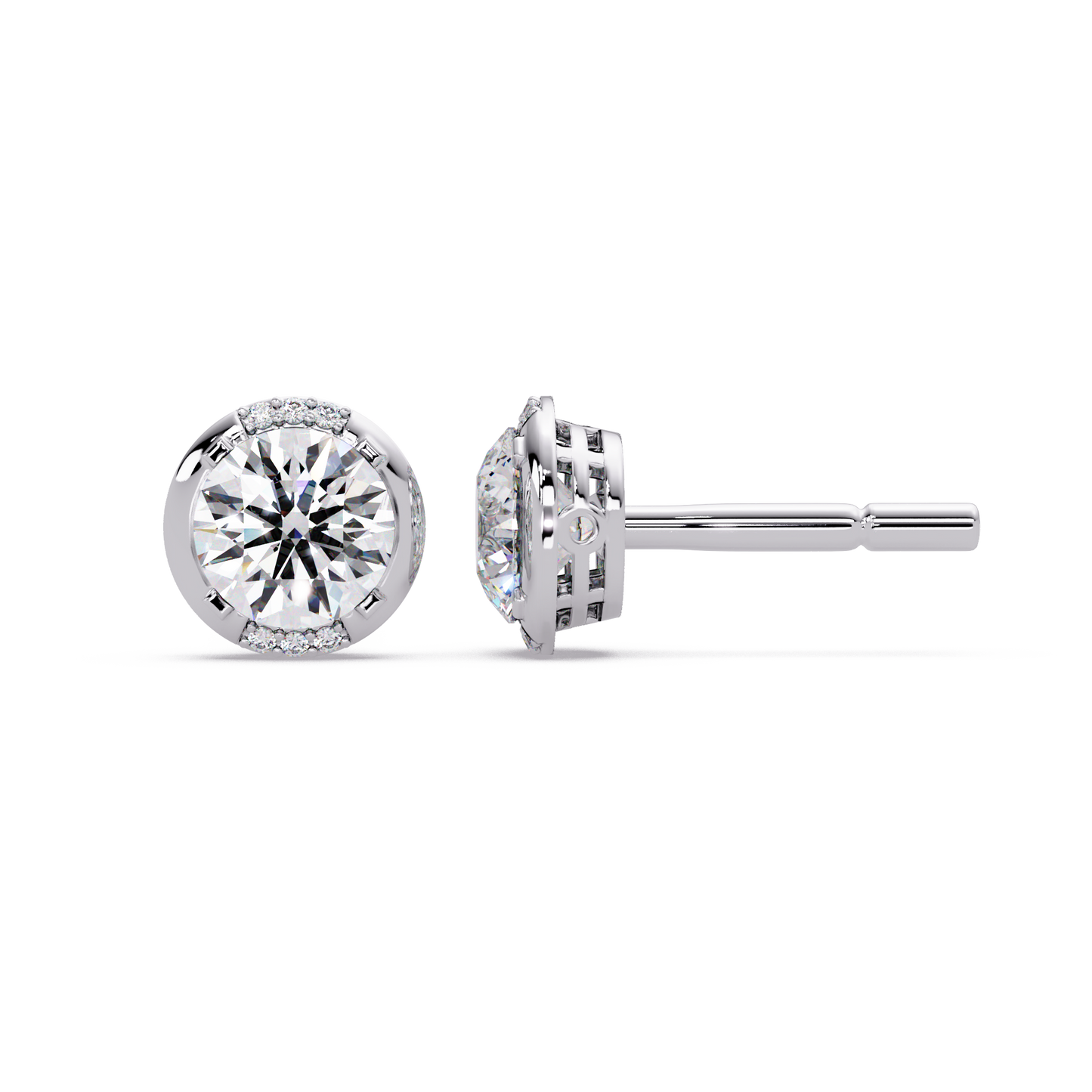 Round Lab Grown Diamond Accent Bezel Set Stud Earrings - HIGHCARAT DIAMONDS