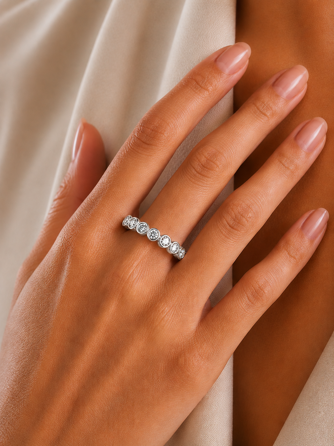 Round Cut Top Grade Lab Grown Diamond Elegant Half Eternity Minimalist Bezel Set Band Gift For Women's - HIGHCARAT DIAMONDS
