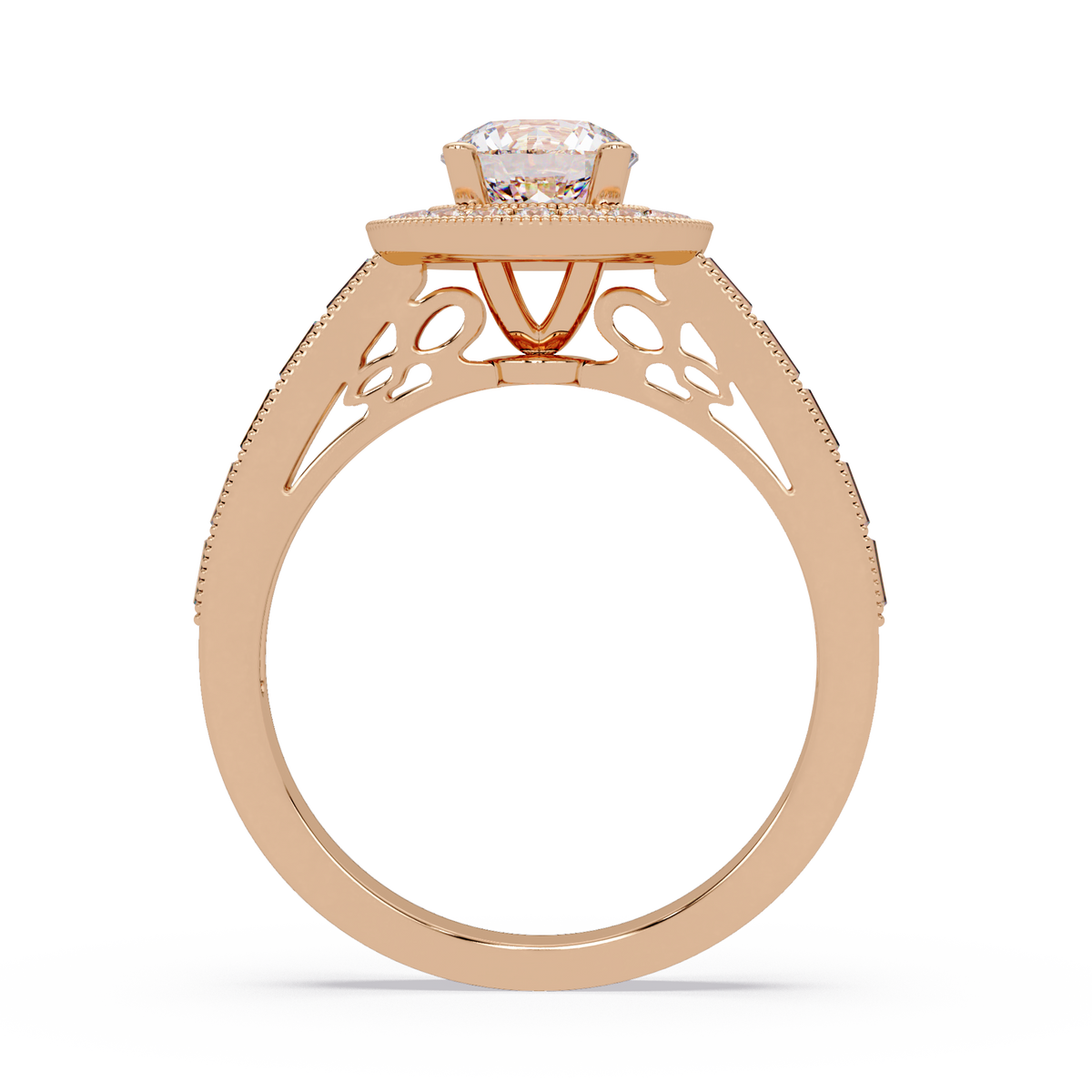 Round Lab Grown Diamond Bezel Set Halo accent Ring - HIGHCARAT DIAMONDS