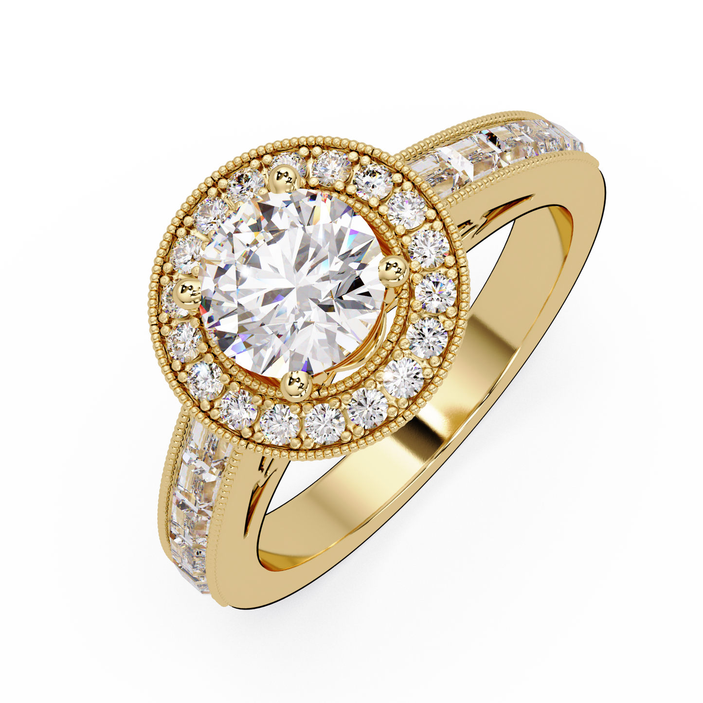 Round Lab Grown Diamond Bezel Set Halo accent Ring - HIGHCARAT DIAMONDS