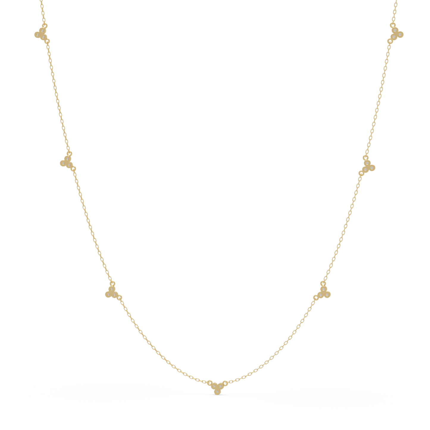Round Lab-Grown Diamond Cluster Station Necklace in Yellow Gold - HIGHCARAT DIAMONDS