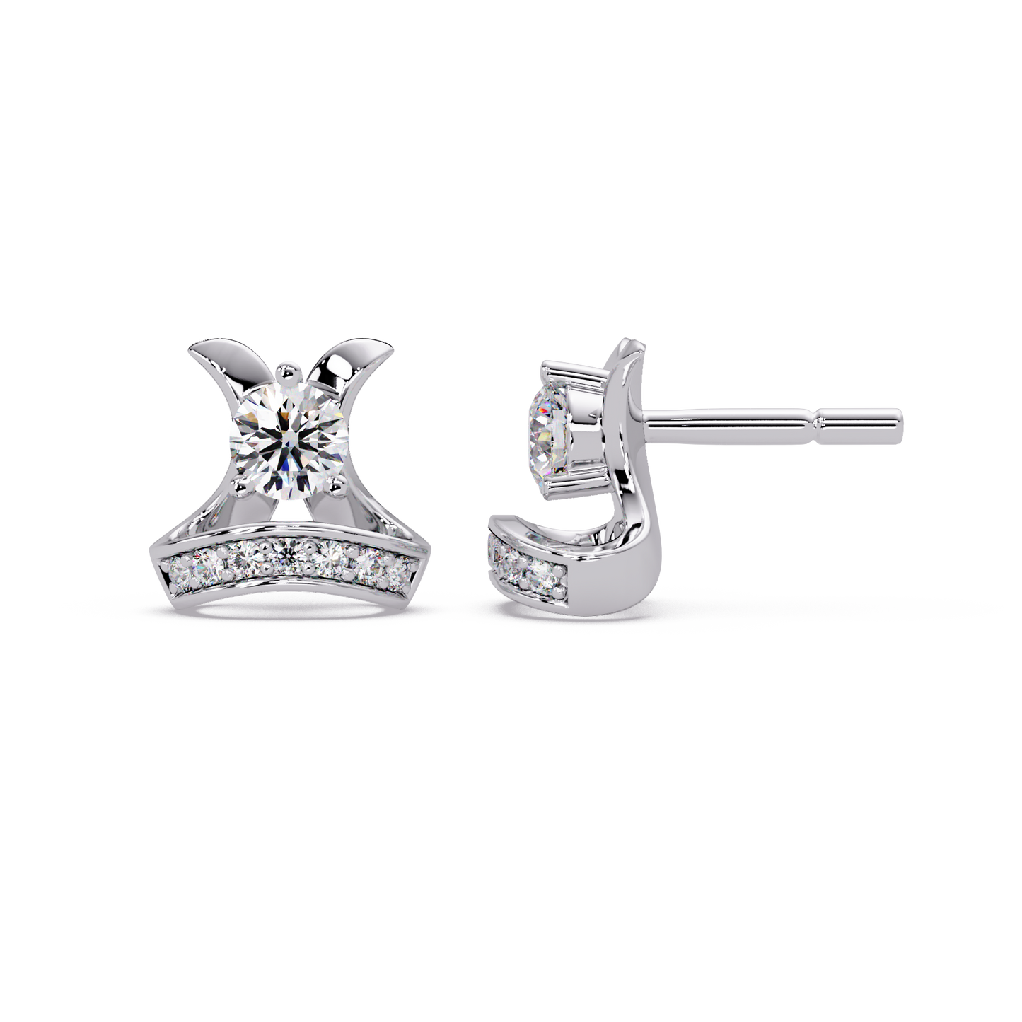 Round Lab Grown Diamond Curved Bar Stud Earrings - HIGHCARAT DIAMONDS