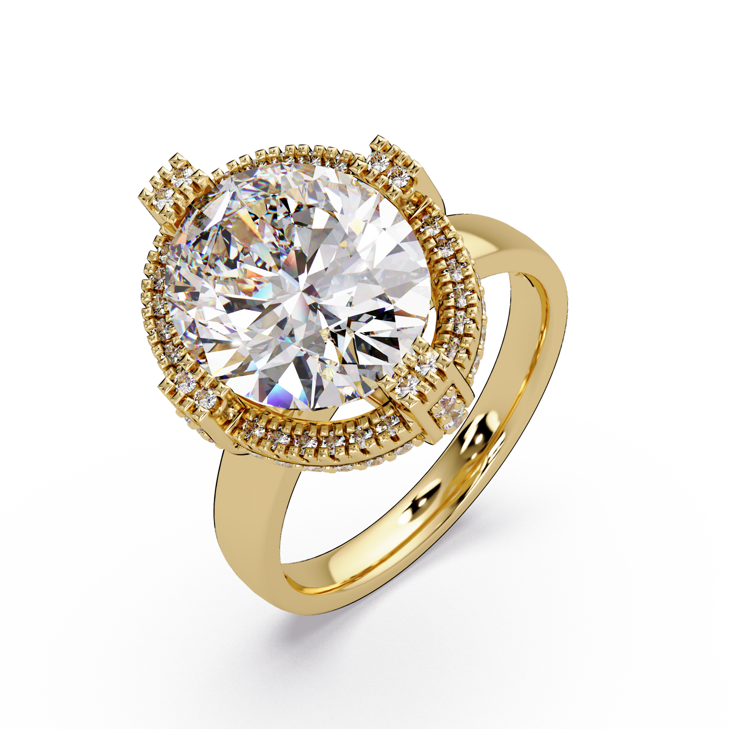 Round Lab Grown Diamond Double Halo Statement Ring - HIGHCARAT DIAMONDS