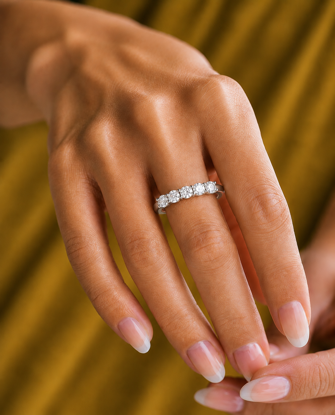 Round Lab Grown Diamond Five Stone Ring Band - HIGHCARAT DIAMONDS