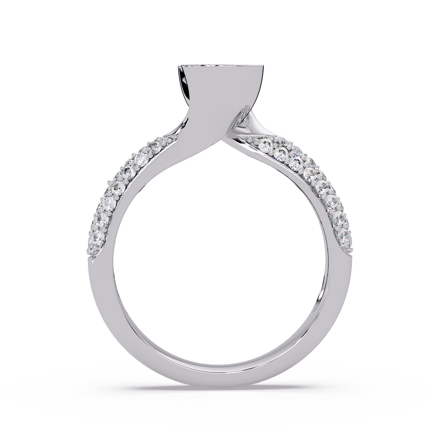 Round Lab Grown Diamond Half Bezel Accented Engagement Ring - HIGHCARAT DIAMONDS