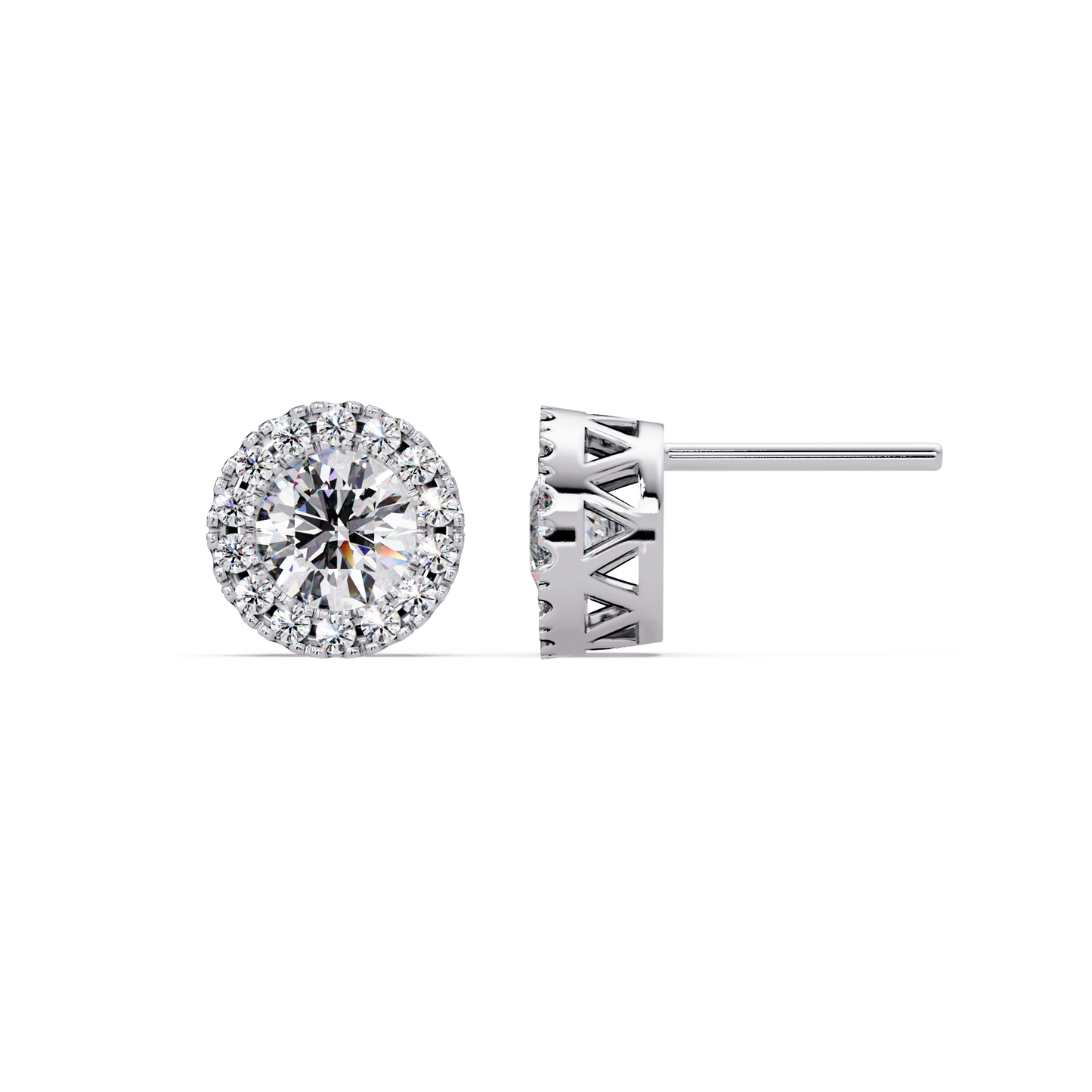 Round Lab Grown Diamond Halo Stud Earrings - HIGHCARAT DIAMONDS