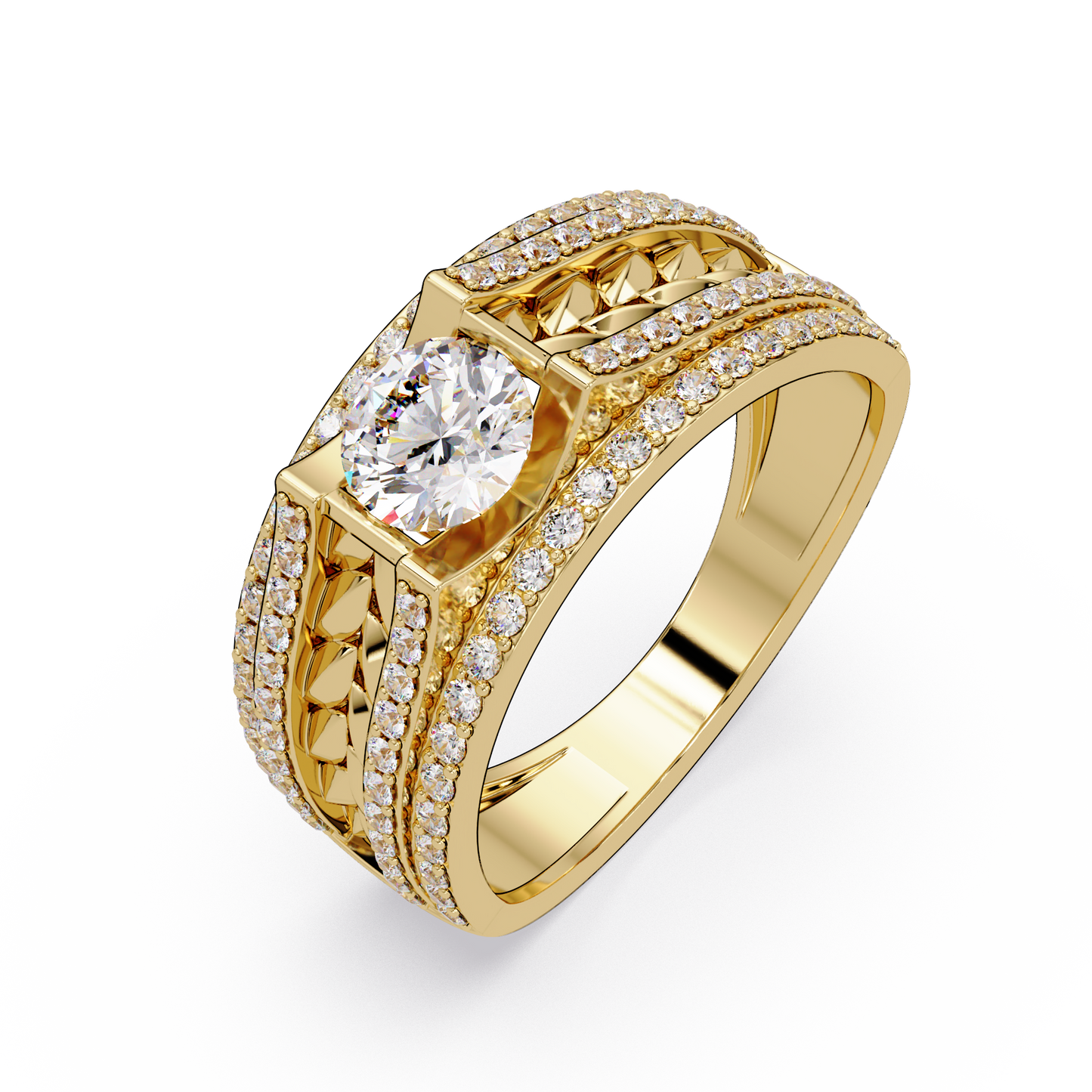 Round Lab grown Diamond Center Wide Band Ring - HIGHCARAT DIAMONDS