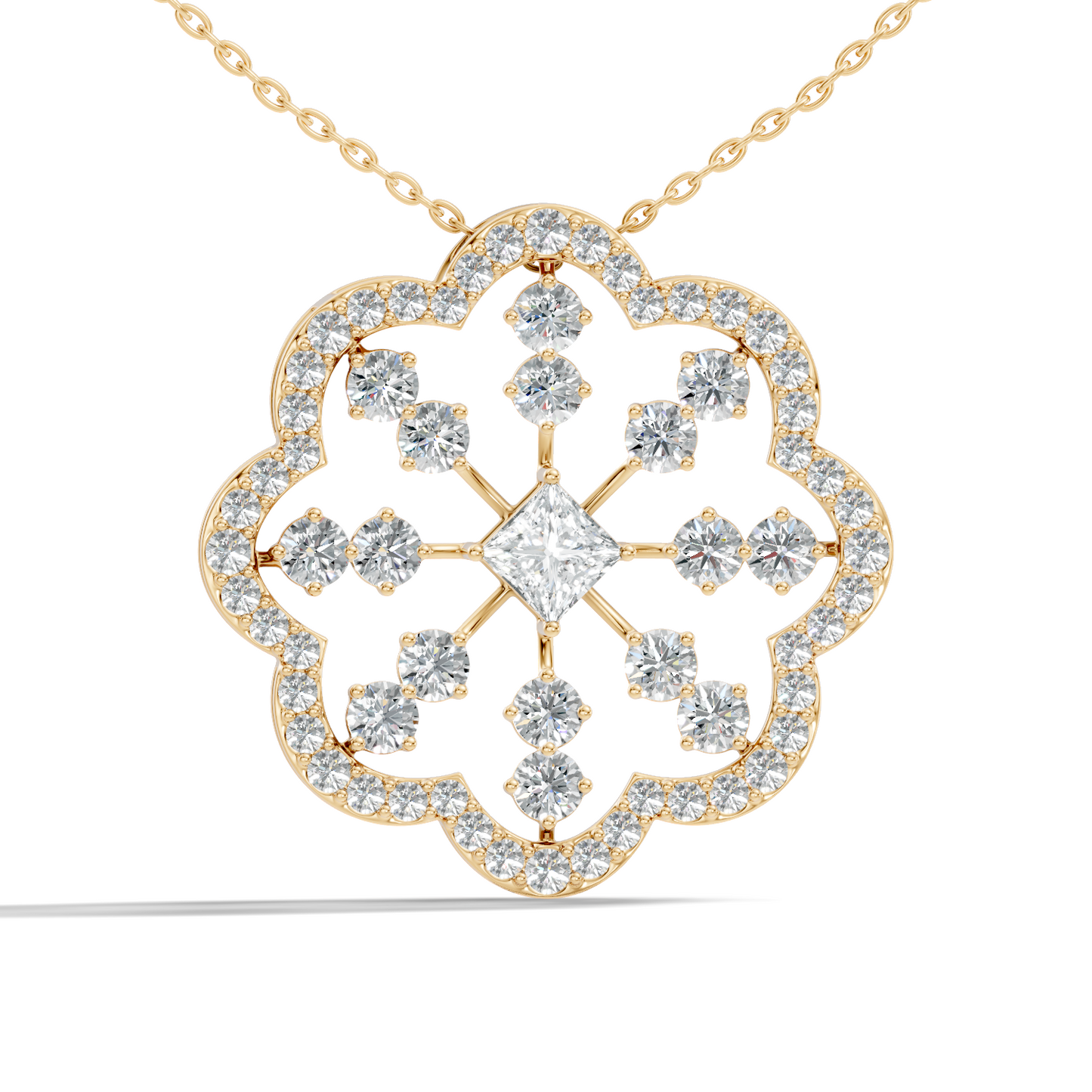 Princess Cut Lab-Grown Diamond Pendant Vintage Floral 14K Rose Gold Necklace - HIGHCARAT DIAMONDS
