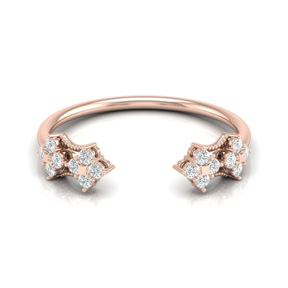 0.20 CT Round Diamond Open Cuff Ring Stylish Party Wear Ring for Women in Solid Gold