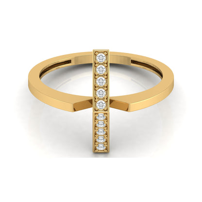 Modern Open Band Diamond Ring with Vertical Row of Round Diamonds Minimalist 14K Solid Gold Jewelry