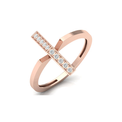 Modern Open Band Diamond Ring with Vertical Row of Round Diamonds Minimalist 14K Solid Gold Jewelry