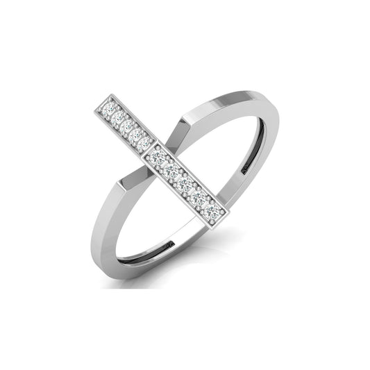 Modern Open Band Diamond Ring with Vertical Row of Round Diamonds Minimalist 14K Solid Gold Jewelry