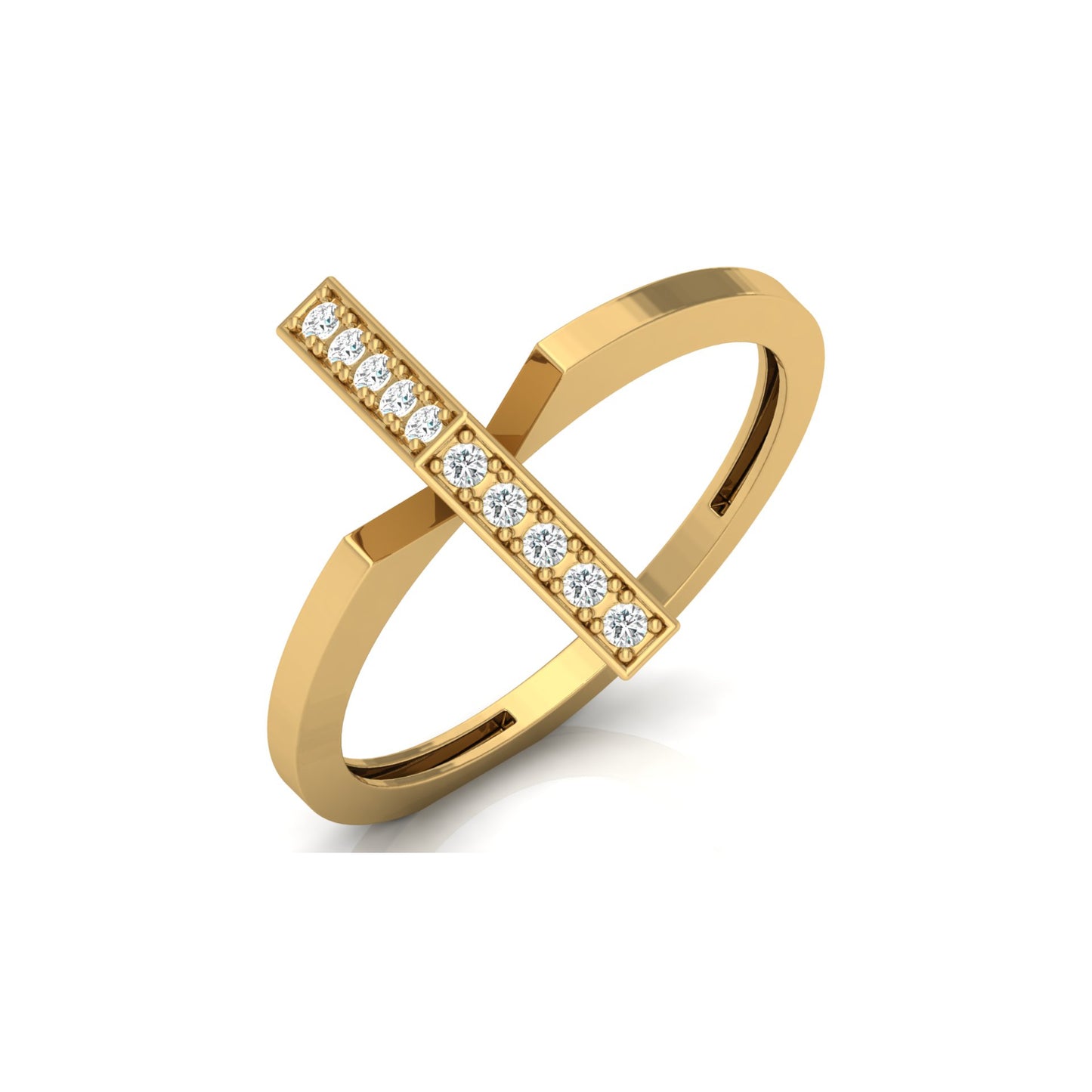 Modern Open Band Diamond Ring with Vertical Row of Round Diamonds Minimalist 14K Solid Gold Jewelry