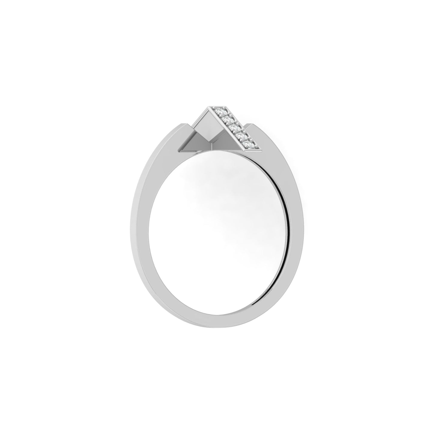 Modern Open Band Diamond Ring with Vertical Row of Round Diamonds Minimalist 14K Solid Gold Jewelry