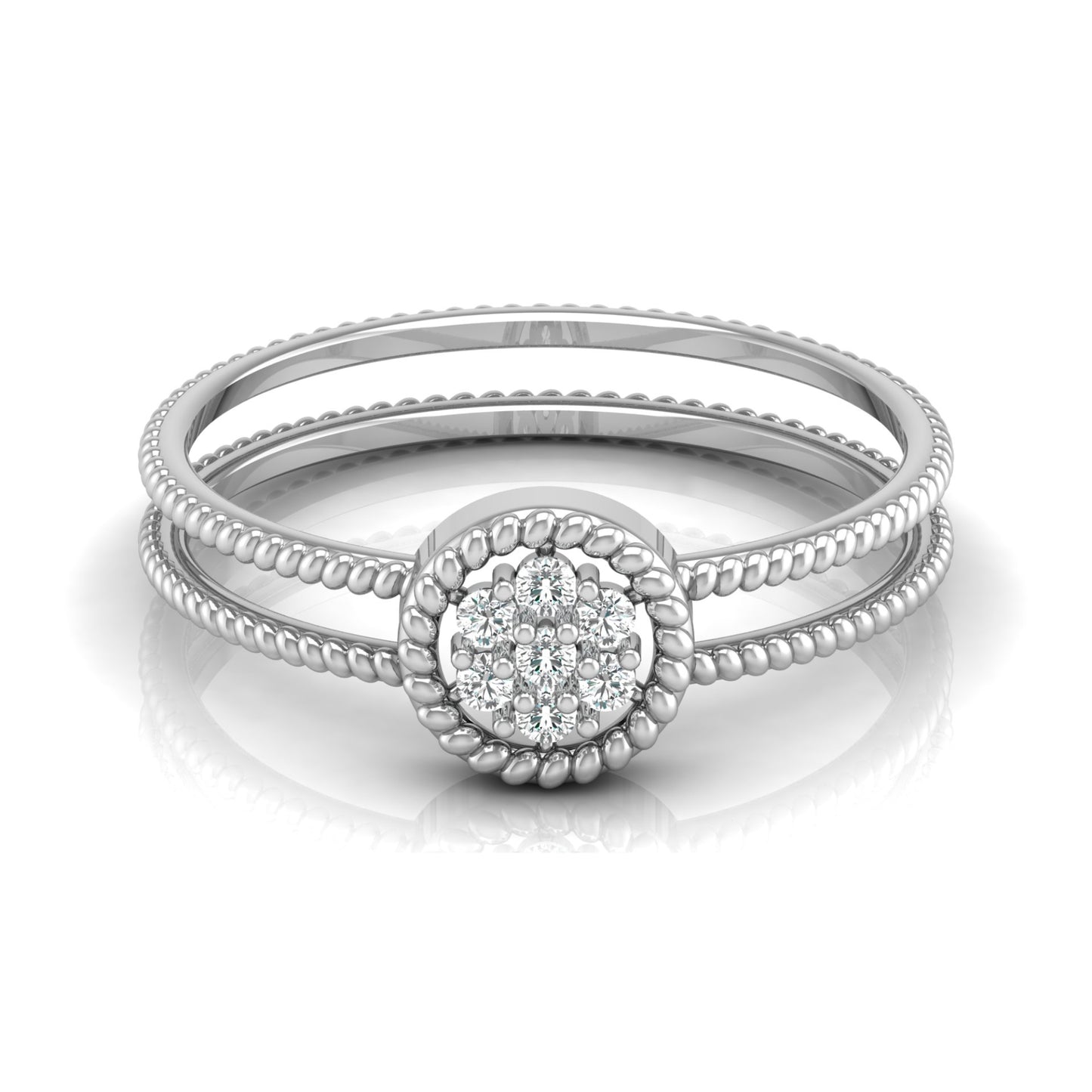 Vintage Inspired Double Band Diamond Engagement Ring Halo Cluster Setting with Beaded Detailing for Women's