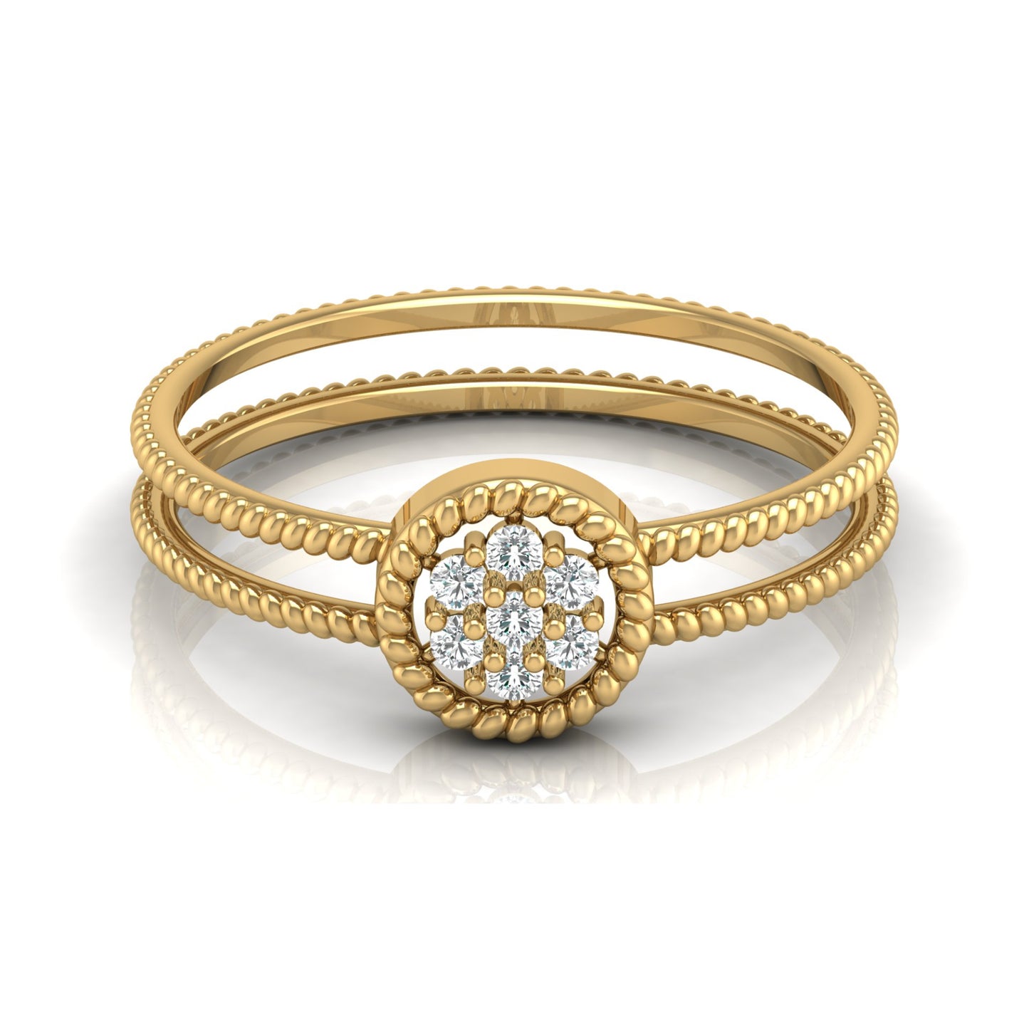 Vintage Inspired Double Band Diamond Engagement Ring Halo Cluster Setting with Beaded Detailing for Women's