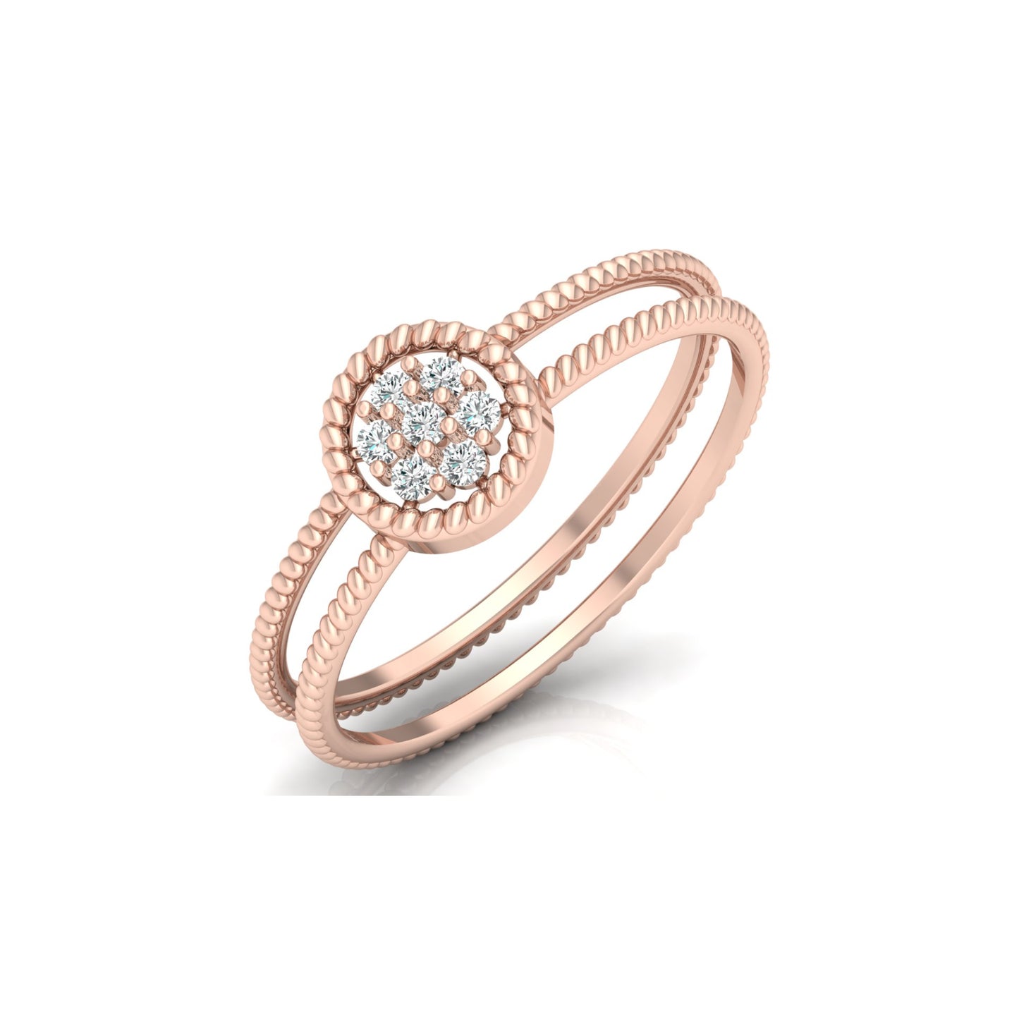 Vintage Inspired Double Band Diamond Engagement Ring Halo Cluster Setting with Beaded Detailing for Women's