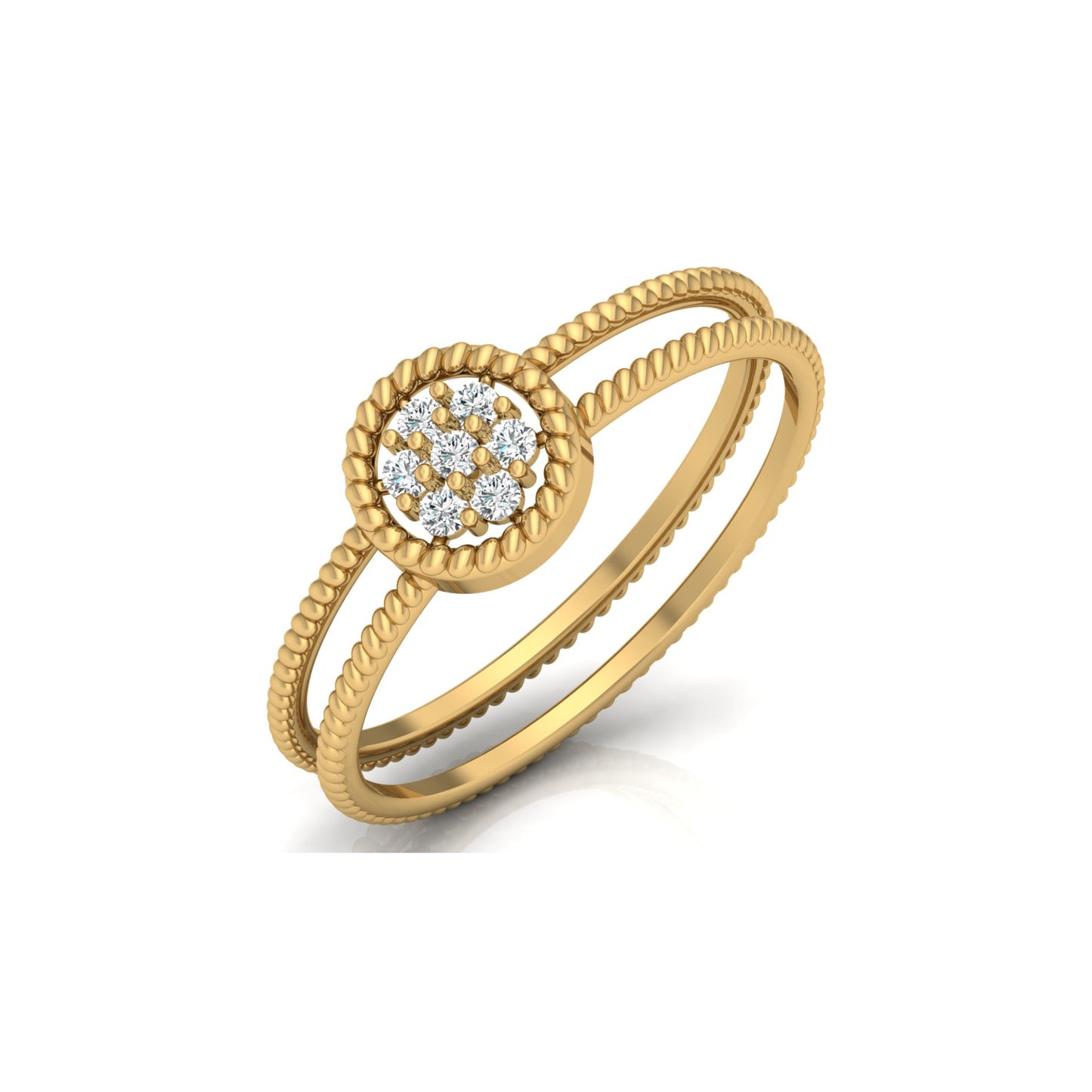 Vintage Inspired Double Band Diamond Engagement Ring Halo Cluster Setting with Beaded Detailing for Women's
