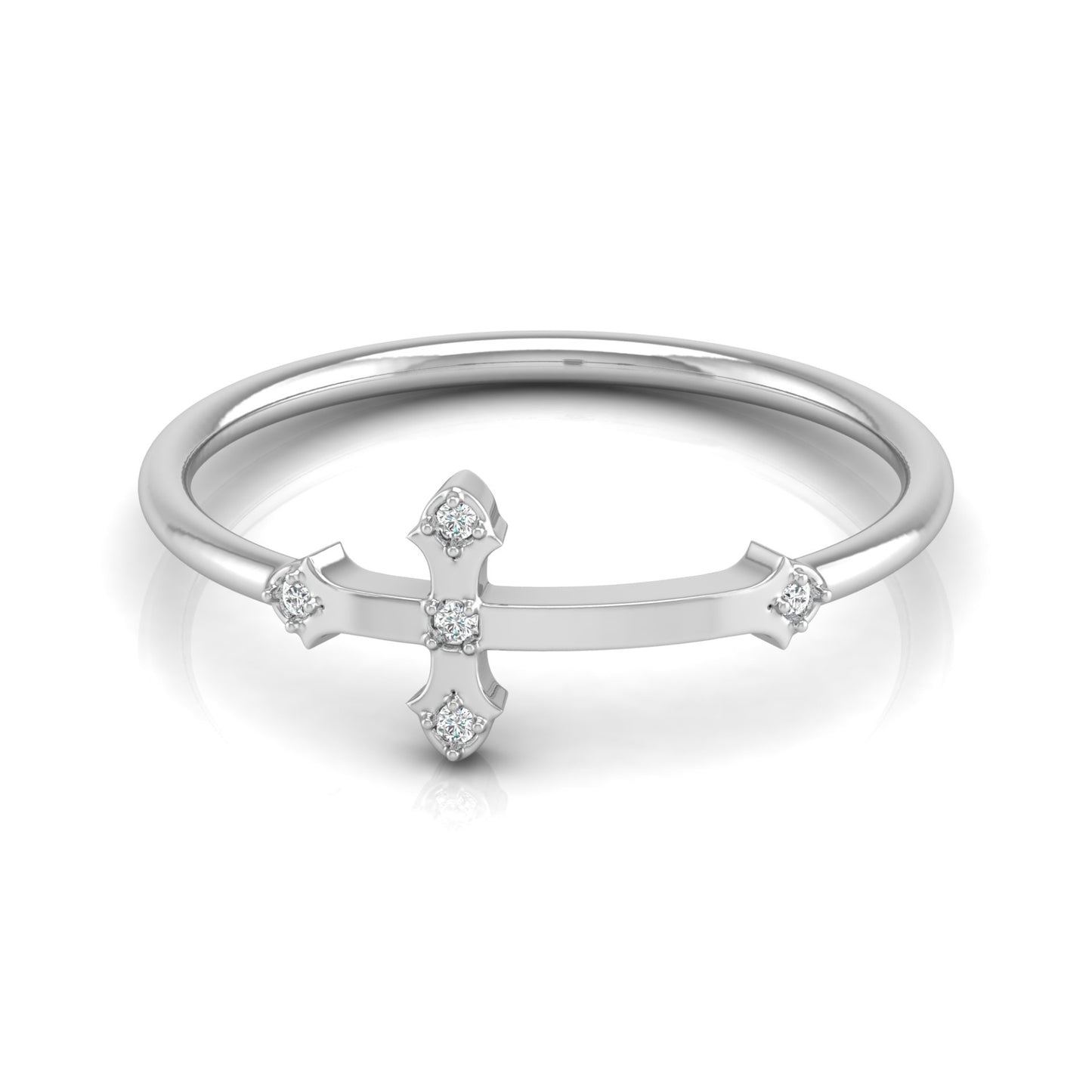 Cross Inspired Lab Grown Diamond Ring in 14K Solid White Gold Anniversary Ring  For Her