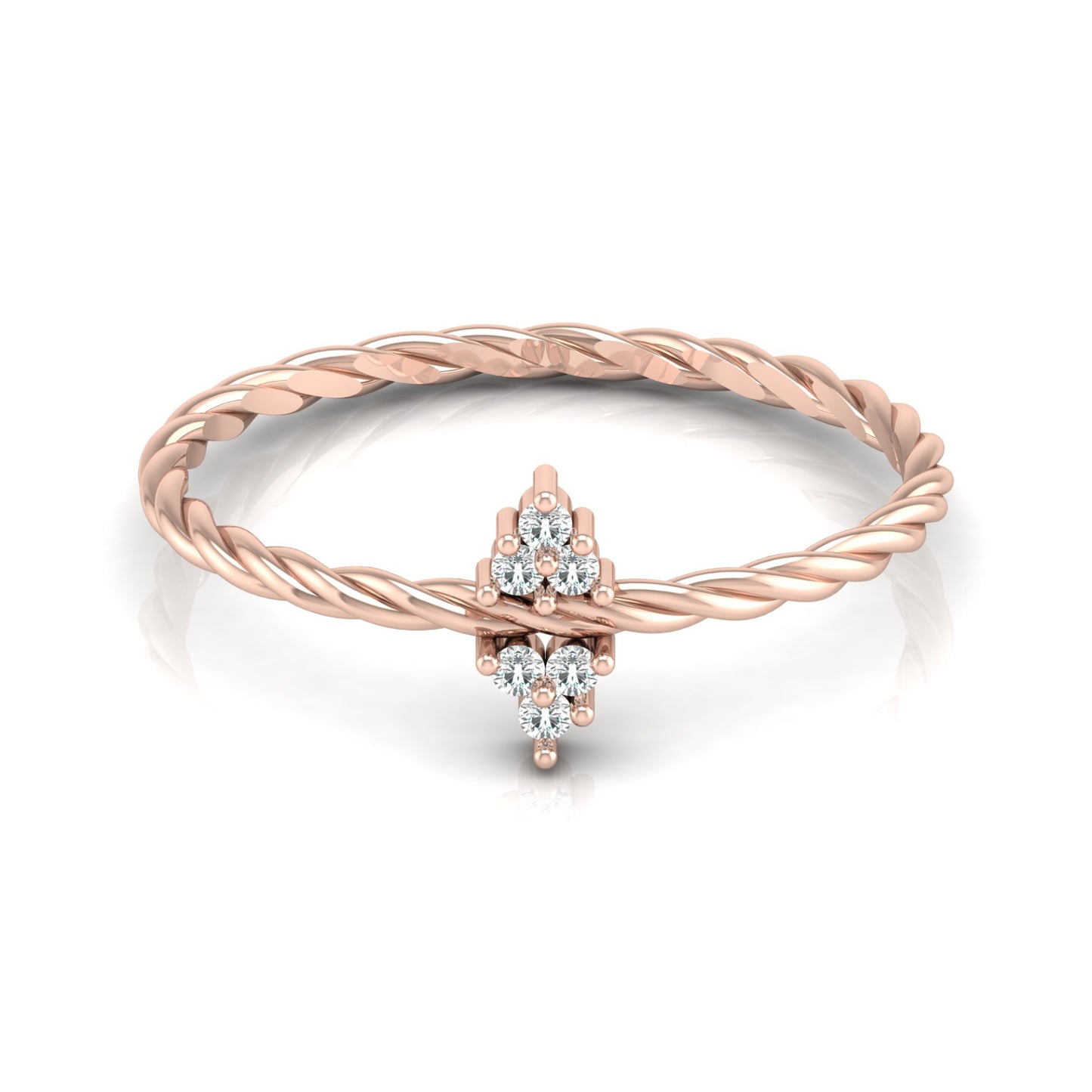 Round Shaped Diamond Ring 14KT Solid Gold Twisted Shank Engagement Ring For Women