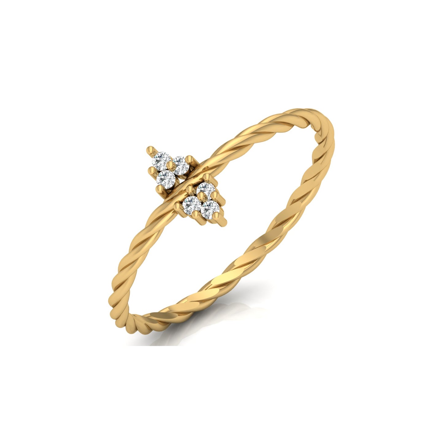 Round Shaped Diamond Ring 14KT Solid Gold Twisted Shank Engagement Ring For Women