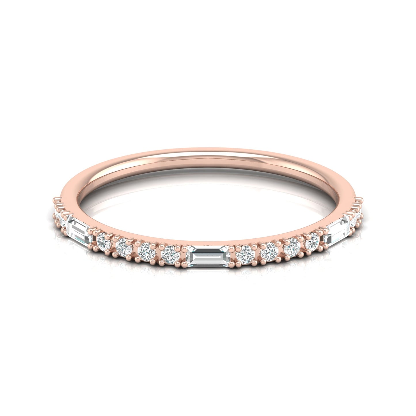 Labgrown Ecofriendly Baguette and Round Diamond Half-Eternity Stackable Band Ring For Anniversary Gift