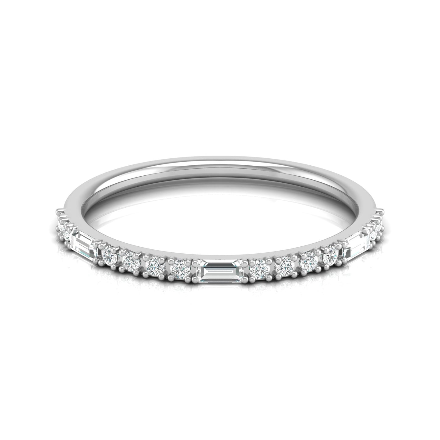 Labgrown Ecofriendly Baguette and Round Diamond Half-Eternity Stackable Band Ring For Anniversary Gift