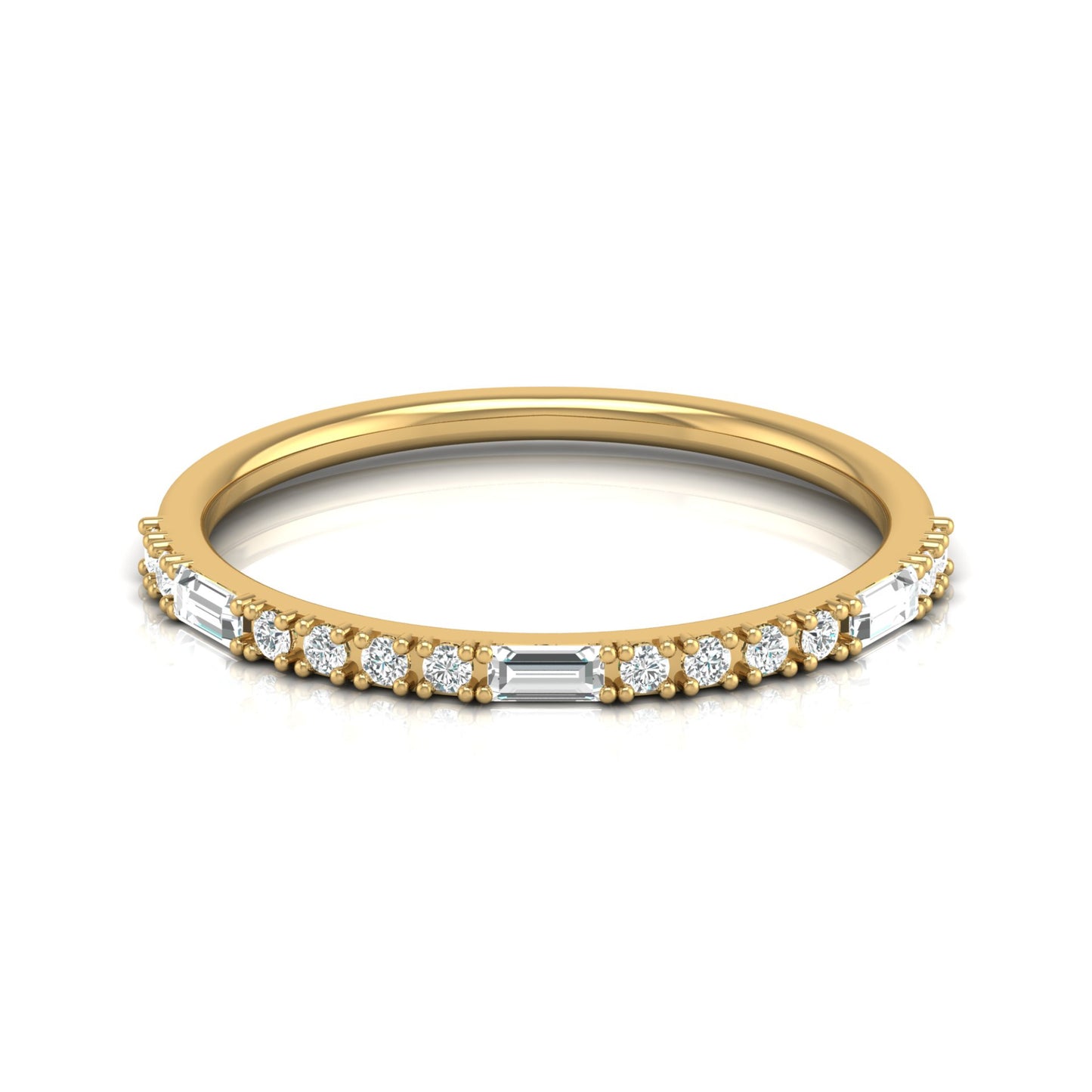 Labgrown Ecofriendly Baguette and Round Diamond Half-Eternity Stackable Band Ring For Anniversary Gift