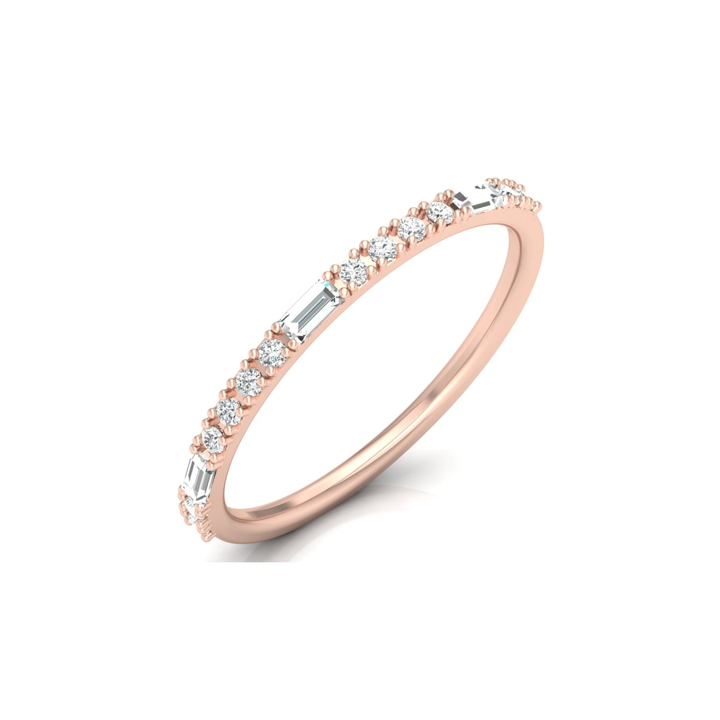 Labgrown Ecofriendly Baguette and Round Diamond Half-Eternity Stackable Band Ring For Anniversary Gift