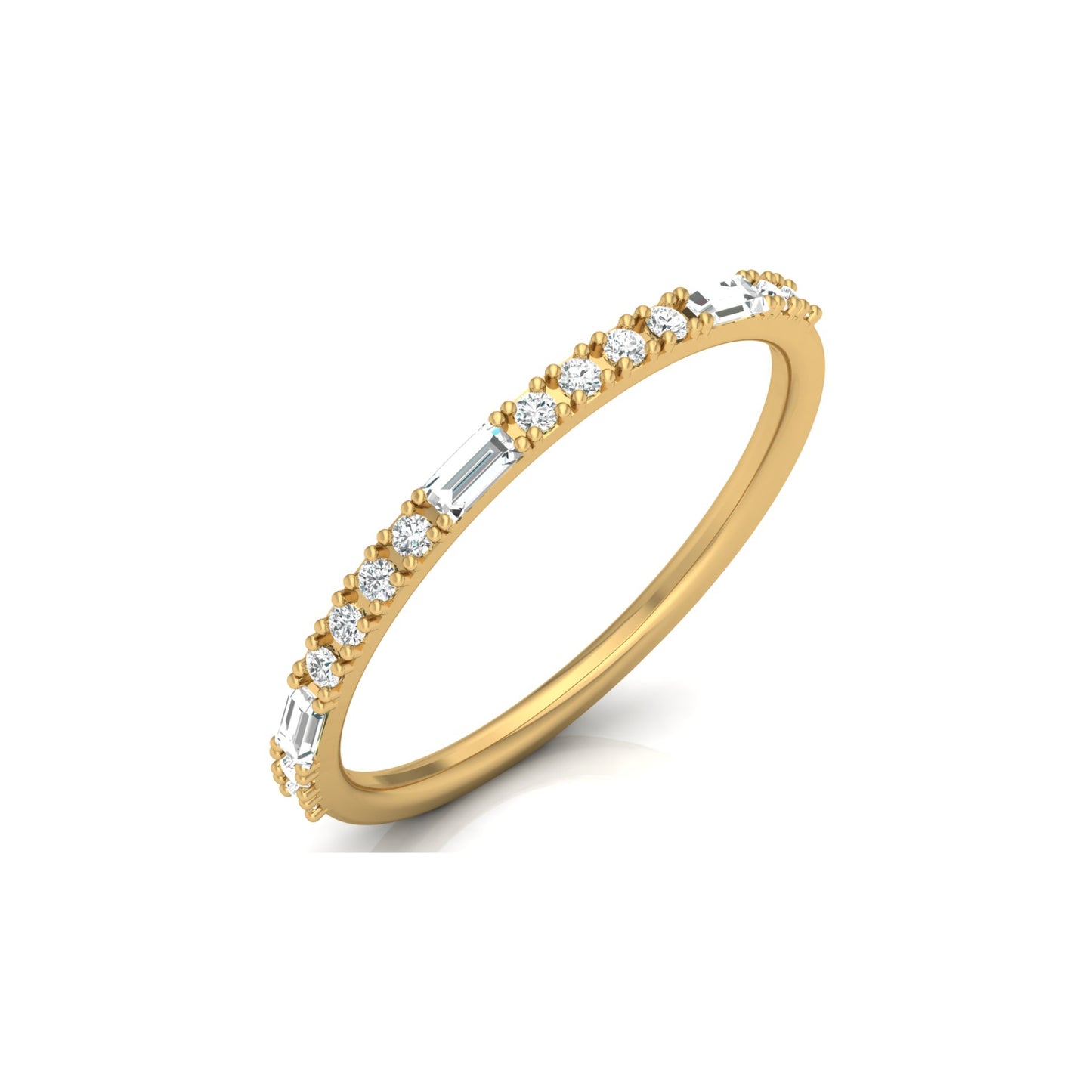 Labgrown Ecofriendly Baguette and Round Diamond Half-Eternity Stackable Band Ring For Anniversary Gift