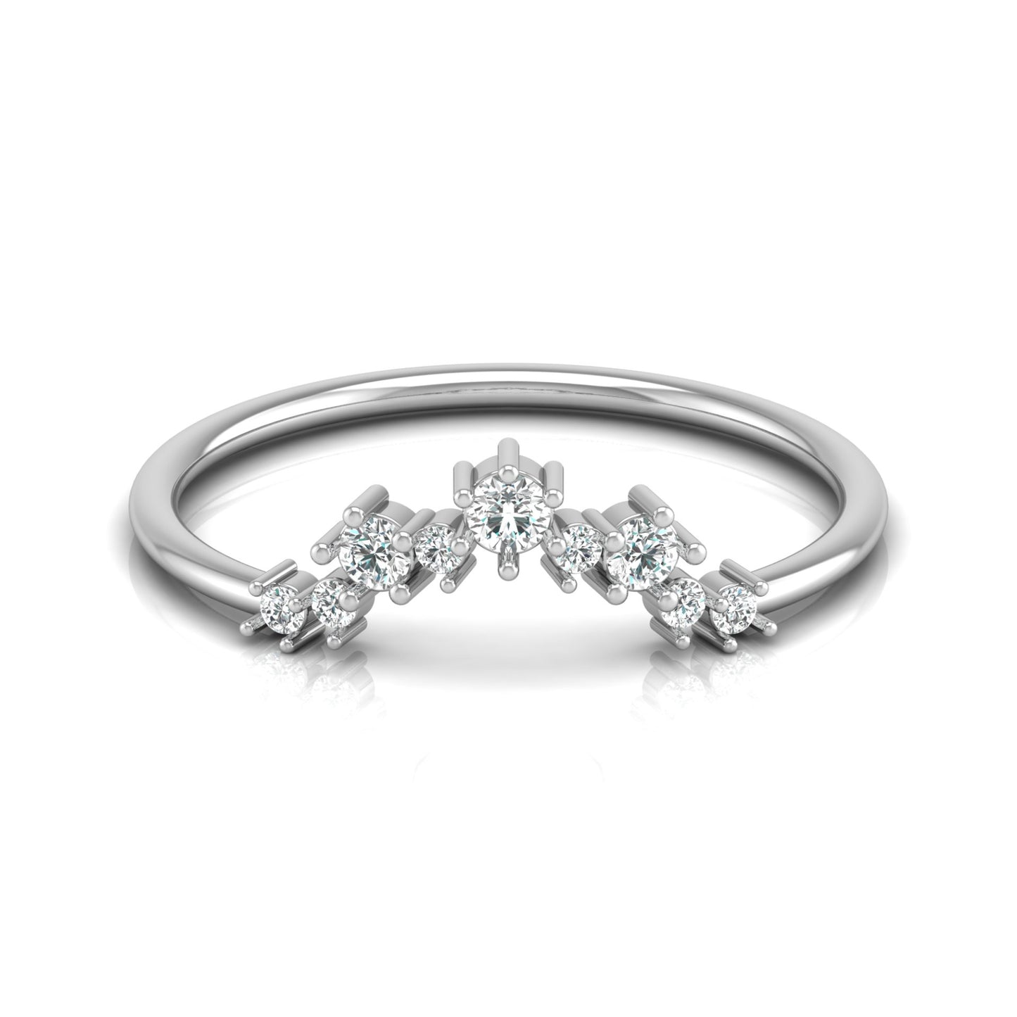 0.15 CT Round Shaped Diamond V Half Eternity Wedding Band Ring For women's In 14K Solid Gold