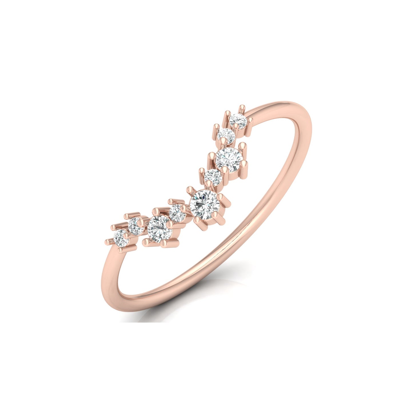 0.15 CT Round Shaped Diamond V Half Eternity Wedding Band Ring For women's In 14K Solid Gold