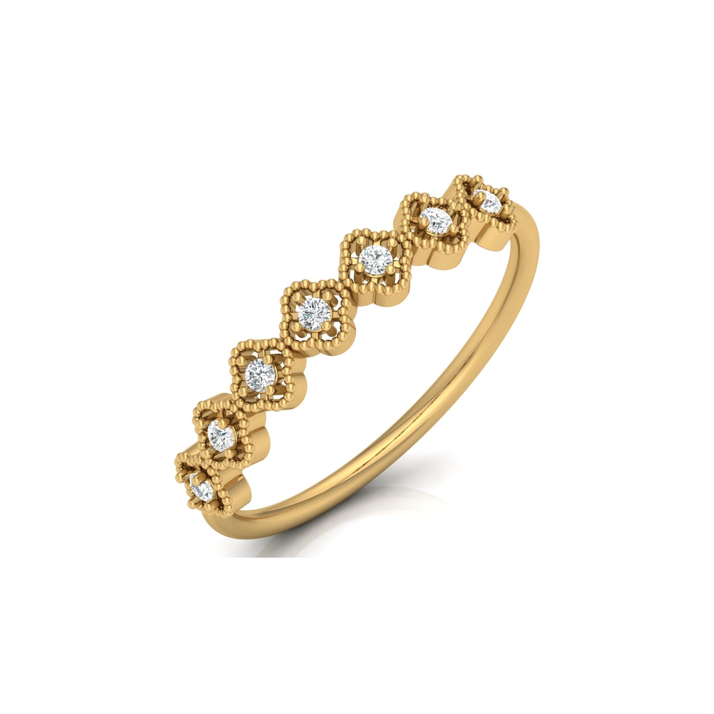 Floral Half Eternity Diamond Ring For Her Lab Or Natural Diamond Ring In 18K Solid Gold