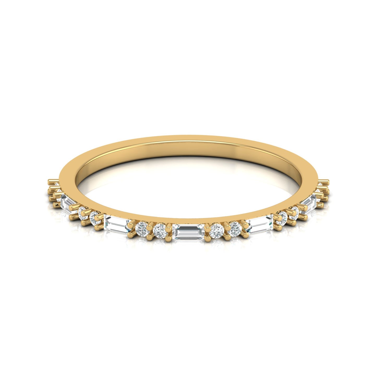 14K Solid Gold Round And Baguette Women's Jewelry Band Rings Perfect Gift For Her