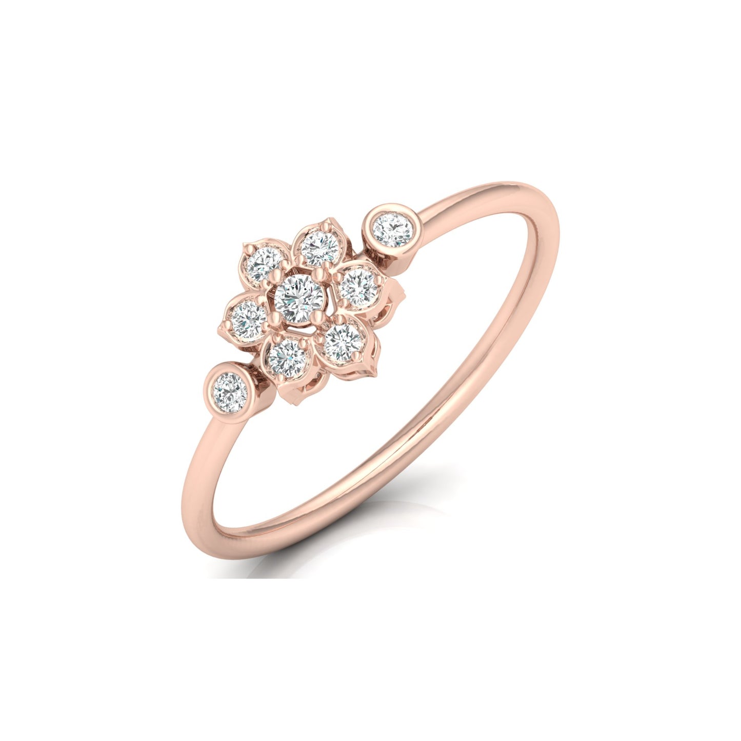 0.14 CT Round Cut Bezel Set Floral Wedding Ring Nature-Inspired Jewelry For Women's