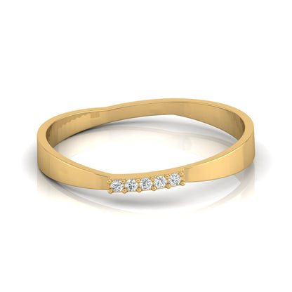 Round Cut Diamond Wedding Band Ring Natural Flow Design For Her 14K Solid Gold