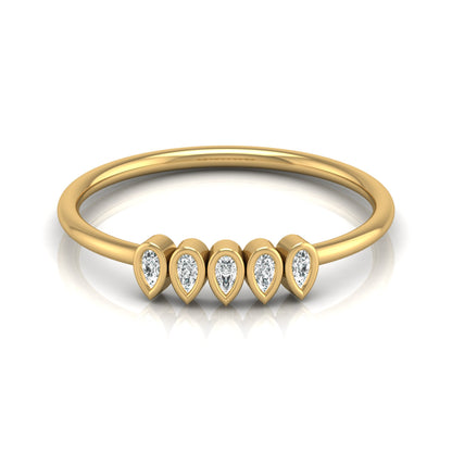 5 Stone Pear Cut Bezel Set Diamond Wedding Ring in 14KT Gold Lab Grown or Natural for Her