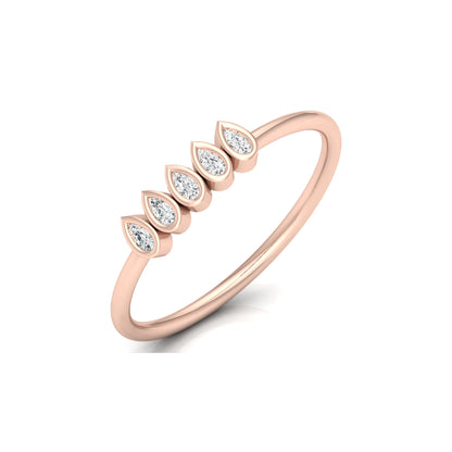 5 Stone Pear Cut Bezel Set Diamond Wedding Ring in 14KT Gold Lab Grown or Natural for Her