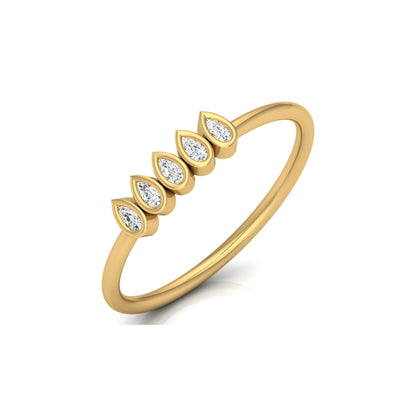 5 Stone Pear Cut Bezel Set Diamond Wedding Ring in 14KT Gold Lab Grown or Natural for Her