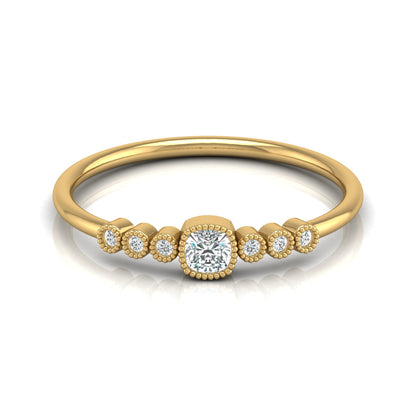 14K Solid Gold Cushion And Round Diamond Ring Cushion Cut Art Deco Engagement Ring