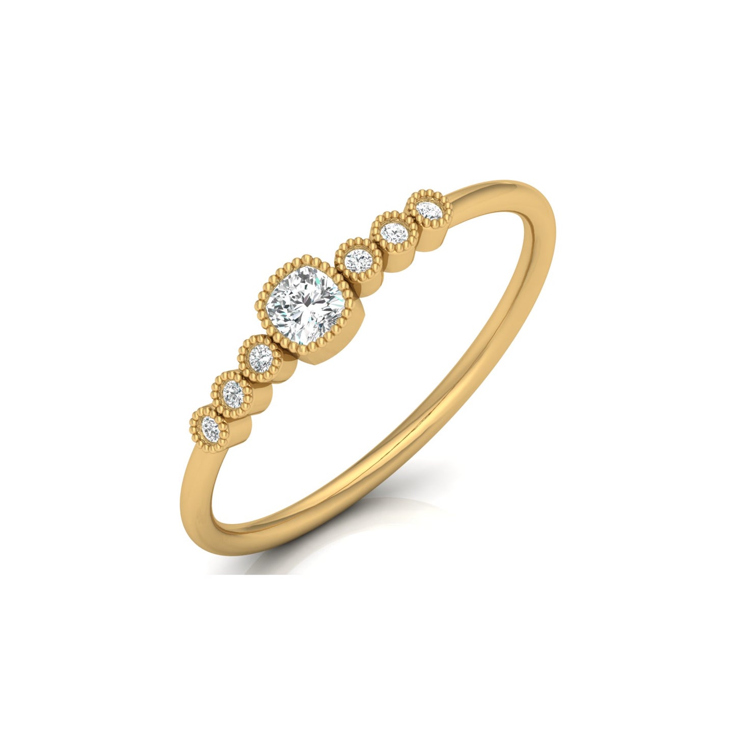 14K Solid Gold Cushion And Round Diamond Ring Cushion Cut Art Deco Engagement Ring