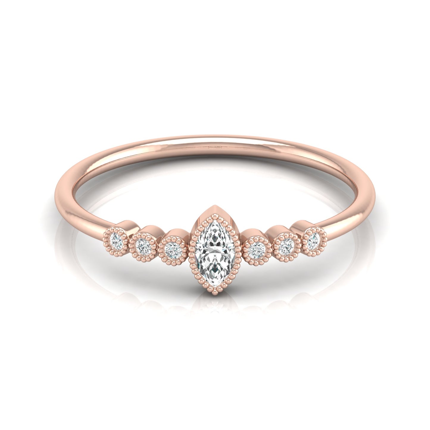 Marquise and Round Shaped Diamond Bezel Set Cocktail Ring for Women In 14KT Gold Lab-Grown or Natural