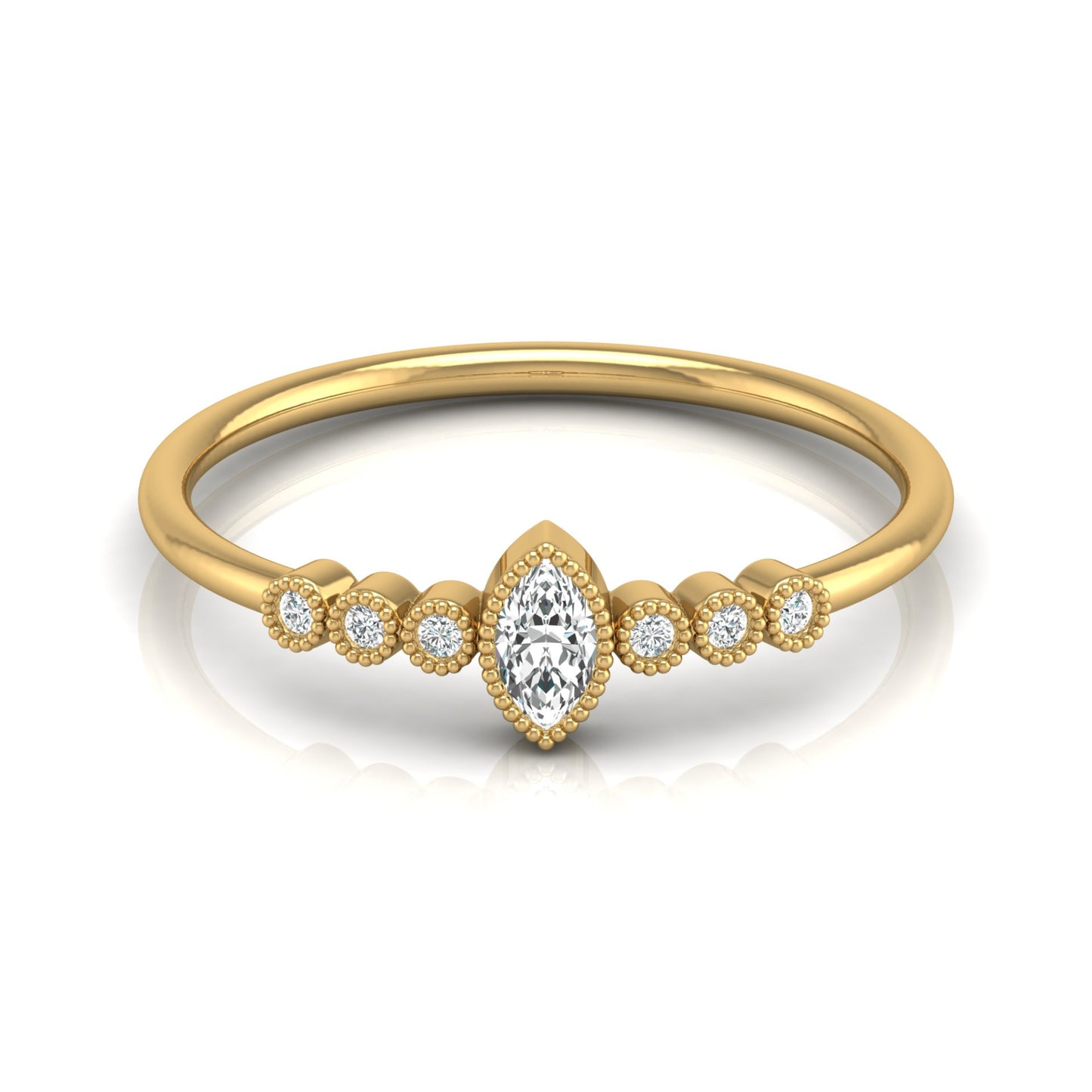 Marquise and Round Shaped Diamond Bezel Set Cocktail Ring for Women In 14KT Gold Lab-Grown or Natural