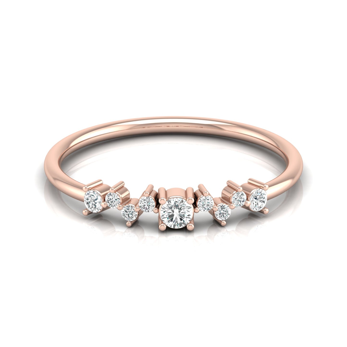 14Kt Solid Gold Diamond Ring for Women's Minimalist Daily Wear Band with Round-Cut Diamonds