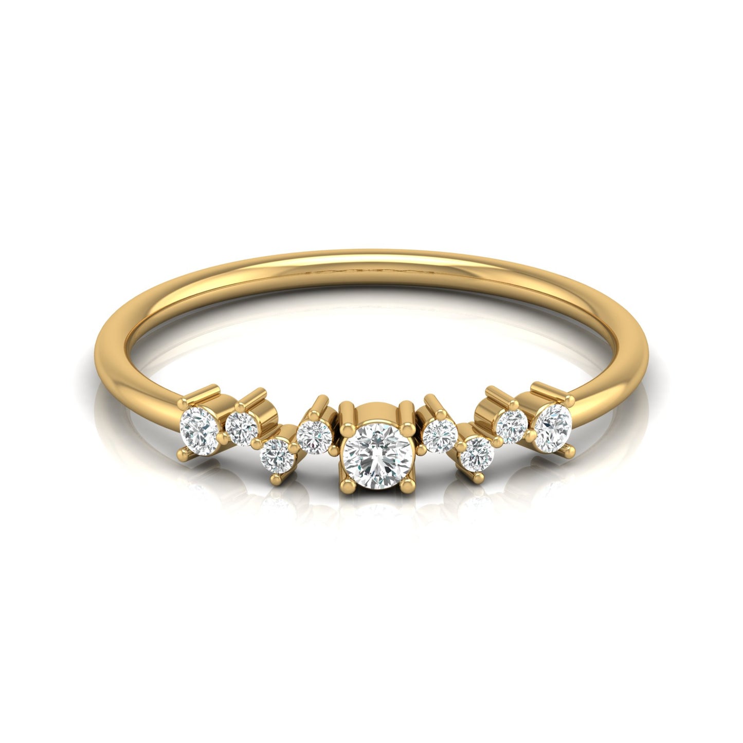 14Kt Solid Gold Diamond Ring for Women's Minimalist Daily Wear Band with Round-Cut Diamonds