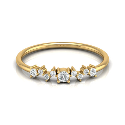 14Kt Solid Gold Diamond Ring for Women's Minimalist Daily Wear Band with Round-Cut Diamonds