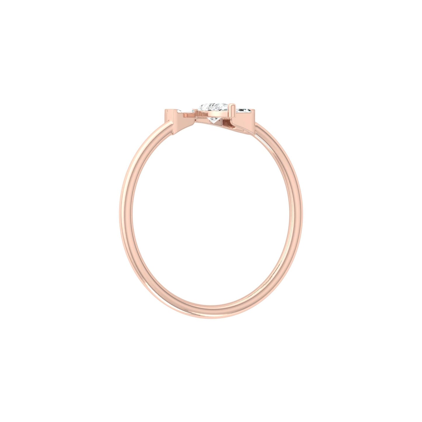 Unique Half-Fan Diamond Ring Featuring Pear and Baguette Cuts In 14K Gold For Her